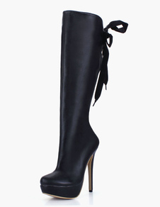 Bottes à talons aigus noir avec noeud