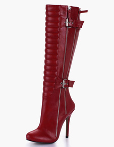 Bottes à talons aigus bordeaux avec boucle Bottine femme