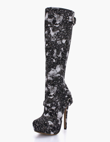 Bottes à talons aigus noir avec boucle