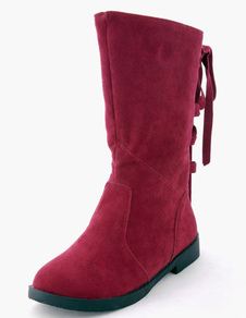 Bottes mi-mollet à lacets et bout rond en micro daim