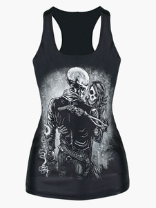Populaire débardeur féminin noir imprimé squelette