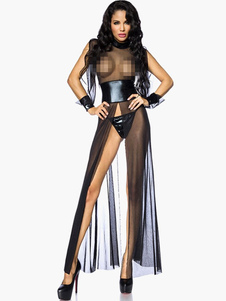 Robe de club noir à demi-transparence creusé