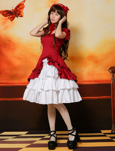 Robe lolita charmante en coton bordeaux douse