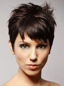 Perruque de cheveux humains pour femme marron foncée