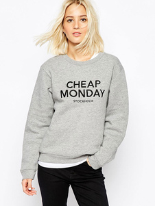 Sweater de sport en coton gris imprimé lettres