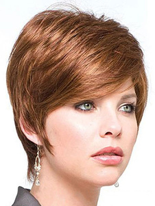 Perruque de cheveux humains pour femme marrone