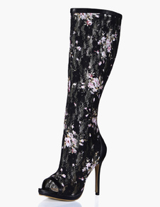 Bottes à talons aigus en tissu noir