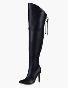 Cuissardes à talons aigus noir Zip