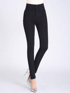 Beau jean femme coupe droite en denim avec bouton