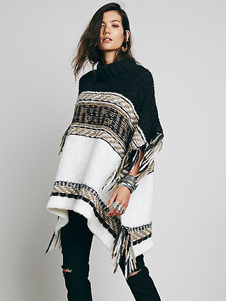 Charmant pull pour femme noir à tricoter avec frange