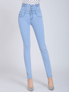 Jean coupe droite en denim avec bouton