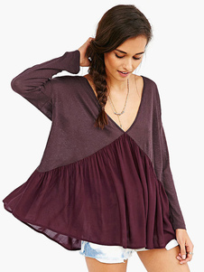 Blouse belle en coton rouge creusé à dos décolleté