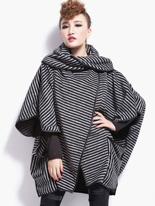 Manteau en coton noir avec rayure poches surdimensionné