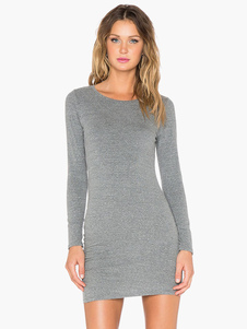 Mini robe en coton gris encolure dégagée