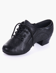 Chaussures de latine noir à talons chiots semelle souple bout amande