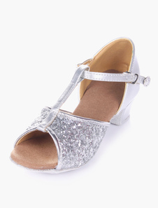 Chaussures de latine Paillette à talons chiots semelle souple bout ouvert