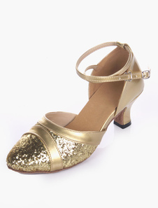 Chaussures de latine Paillette à talons épais semelle souple bout amande
