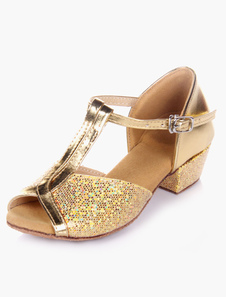 Chaussures de latine Paillette à talons chiots semelle souple peep-toe