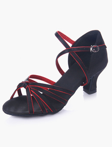 Chaussures de danse latine noir à talons épais semelle souple bout ouvert