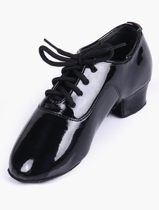 Chaussures danse latine verni noir à talons chiots bout amande