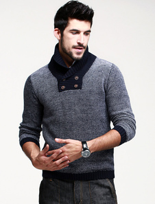 Pull 100% coton bleu à tricoter tissé moulant col roulé