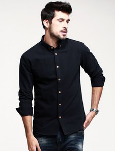 Chemise 100% coton noir avec bouton manches longues
