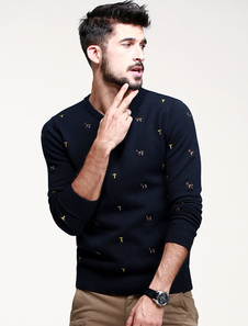 Pull coton bleu foncé tricoté avec tricot moulant