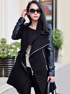 Manteau bicolore multicouche col à revers pour femme