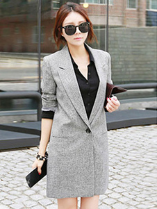 Blanzer pour femme syle boyish gris avec poches col à revers