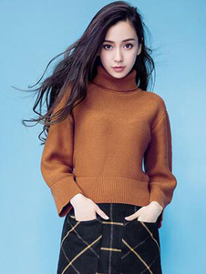 Pull-over féminin mode marron foncé avec tricot