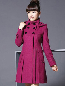 Populaire manteau en tweed avec bouton croisé à capuche