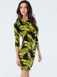 Robe bodycon encolure dégagée impression