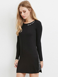 Mini robe en coton noir encolure dégagée