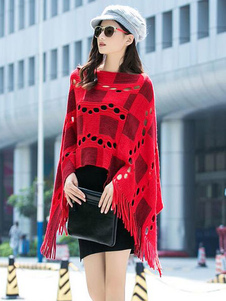 Doux Pull pour femme style urbain rouge à carreaux