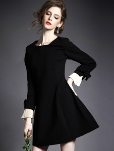 Robe skater mode color-block convenable avec noeud col rond