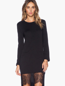 Robe longue noir en coton à demi-transparence dentelle