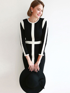 Color Block Crewneck manches longues Slim Fit Party Dress