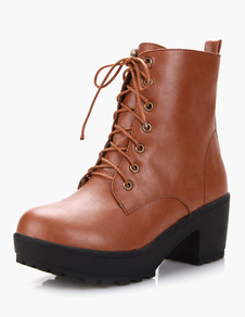 Bottes mi-mollet à lacets bout rond