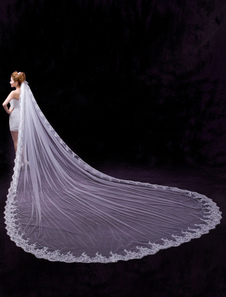 Voile voile cathédrale 1 couche en tulle avec dentelle forme de cascade