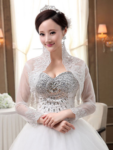 Stand col manches longues fausse fourrure lacet nuptiale de mariage châle