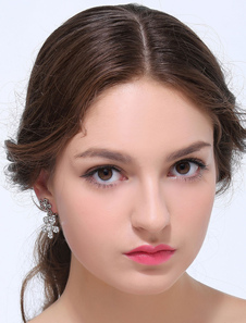 Fleur argent Zircon boucles d'oreilles métal brillant