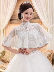 Transparent sans manches fausse fourrure Stand collier dentelle châle de mariage pour la mariée