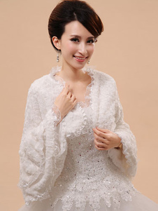 Boléro de mariage en fausse fourrure blanc ouvert devant