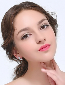 Fleur argent Marquise métallique Zircon oreille Stud