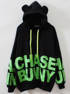 Mode manches longues lettre impression impression Lycra Spandex Hoodie pour femme