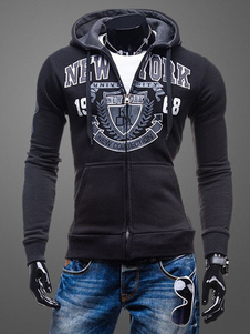 La lettre imprimée manches longues poches Zipper Hoodie