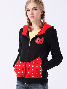 Color Hoodie Block Zipper Lycra imprimé Animal Spandex femmes