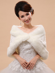 Boléro de mariage en fausse fourrure blanc Boucle de fermoir