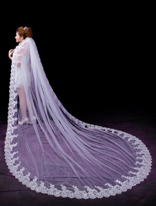 Voile voile cathédrale 1 couche en tulle avec dentelle forme de cascade