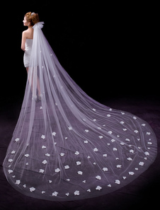 Voile voile cathédrale 1 couche en tulle avec fleur forme de cascade